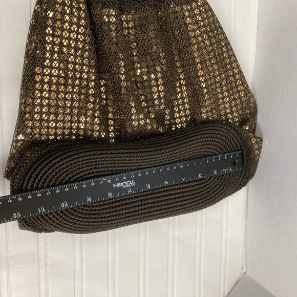 Gap Sequin Shoulder Bag Gold Brown Mesh Knit Circle Handles Retro Boho Y2K Bling - Picture 7 of 8